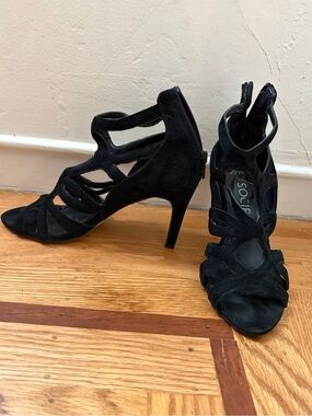 Sole Society Black Suede Cage Strappy Stiletto Heels Sandals size 6.5